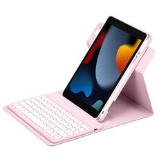 Custodia in pelle per tastiera Bluetooth girevole a 360 gradi per iPad 10.2 2021 / Air 2019 (rosa)