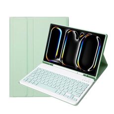 Custodia per tablet in pelle con tastiera touch Bluetooth per iPad Pro 11 2024 A13B con slot per penna (verde chiaro)