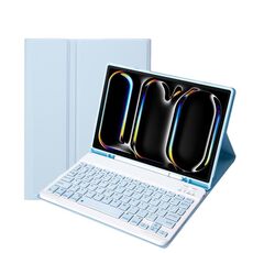 Custodia per tablet in pelle con tastiera touch Bluetooth per iPad Pro 11 2024 A13B con slot per penna (azzurro)