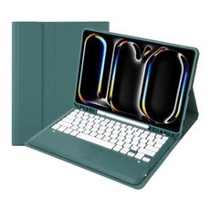 Per iPad Pro 13 2024 A13B Custodia tablet in pelle con tastiera touch Bluetooth ultrasottile staccabile con slot per penna (verde scuro)