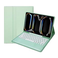 Per iPad Pro 13 2024 A13B Custodia tablet in pelle con tastiera touch Bluetooth ultrasottile staccabile con slot per penna (verde chiaro)