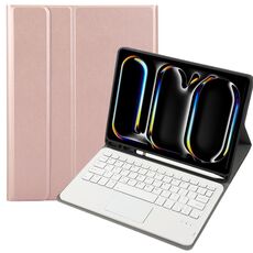 Custodia per tablet in pelle con tastiera quadrata Bluetooth Touch per iPad Pro 11 2024 A13B-A con slot per penna (oro rosa)