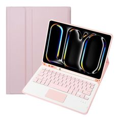Custodia per tablet in pelle con tastiera quadrata Bluetooth Touch per iPad Pro 11 2024 A13B-A con slot per penna (rosa)