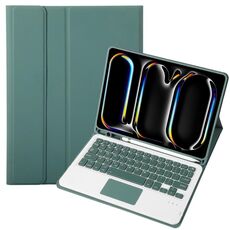Custodia per tablet in pelle con tastiera quadrata Bluetooth Touch per iPad Pro 11 2024 A13B-A con slot per penna (verde scuro)