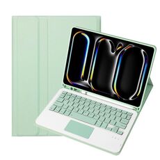 Custodia per tablet in pelle con tastiera quadrata Bluetooth Touch per iPad Pro 11 2024 A13B-A con slot per penna (verde chiaro)