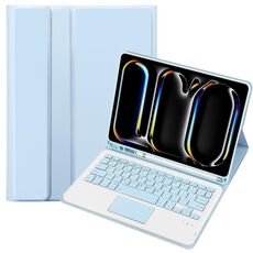 Custodia per tablet in pelle con tastiera quadrata Bluetooth Touch per iPad Pro 11 2024 A13B-A con slot per penna (azzurro)