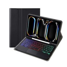 Custodia per tablet in pelle con tastiera touch Bluetooth retroilluminata per iPad Pro 11 2024 A13B-AS con slot per penna (nero)