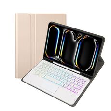 Custodia per tablet in pelle con tastiera touch Bluetooth retroilluminata per iPad Pro 11 2024 A13B-AS con slot per penna (oro)