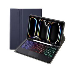 Custodia per tablet in pelle con tastiera touch Bluetooth retroilluminata per iPad Pro 11 2024 A13B-AS con slot per penna (blu scuro)