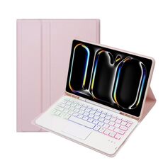 Custodia per tablet in pelle con tastiera touch Bluetooth retroilluminata per iPad Pro 11 2024 A13B-AS con slot per penna (rosa)