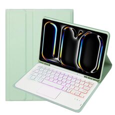 Custodia per tablet in pelle con tastiera touch Bluetooth retroilluminata per iPad Pro 11 2024 A13B-AS con slot per penna (verde chiaro)