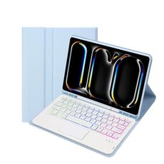 Custodia per tablet in pelle con tastiera touch Bluetooth retroilluminata per iPad Pro 11 2024 A13B-AS con slot per penna (azzurro)