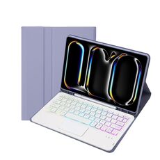 Custodia per tablet in pelle con tastiera touch Bluetooth retroilluminata per iPad Pro 11 2024 A13B-AS con slot per penna (viola)
