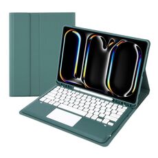 Per iPad Pro 13 2024 A14B-A Custodia tablet in pelle con tastiera touch Bluetooth ultrasottile staccabile con slot per penna (verde scuro)