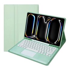 Per iPad Pro 13 2024 A14B-A Custodia tablet in pelle con tastiera touch Bluetooth ultrasottile staccabile con slot per penna (verde chiaro)