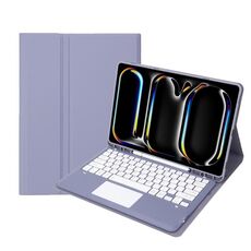 Per iPad Pro 13 2024 A14B-A Custodia tablet in pelle con tastiera touch Bluetooth ultrasottile staccabile con slot per penna (viola)
