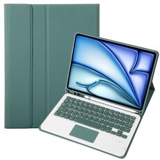 Per iPad Air 11 2024 / Air 5 10.9 A098B-A Custodia tablet in pelle staccabile ultrasottile con tastiera touch Bluetooth con slot per penna (verde scuro)
