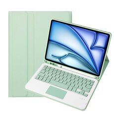 Per iPad Air 11 2024 / Air 5 10.9 A098B-A Custodia per tablet in pelle con tastiera touch Bluetooth ultrasottile staccabile con slot per penna (verde chiaro)