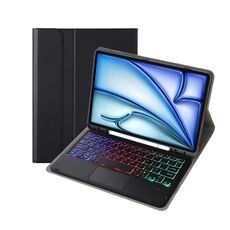 Per iPad Air 11 2024 / Air 5 10.9 A098B-AS Custodia tablet in pelle staccabile ultrasottile retroilluminata con tastiera touch Bluetooth e slot per penna (Nero)