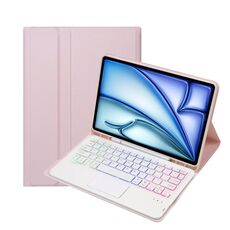 Per iPad Air 11 2024 / Air 5 10.9 A098B-AS Custodia tablet in pelle staccabile ultrasottile retroilluminata con tastiera touch Bluetooth con slot per penna (Rosa)
