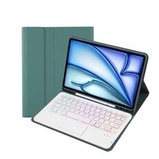 Per iPad Air 11 2024 / Air 5 10.9 A098B-AS Custodia tablet in pelle staccabile ultrasottile retroilluminata con tastiera touch Bluetooth con slot per penna (verde scuro)
