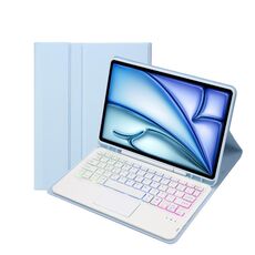 Per iPad Air 11 2024 / Air 5 10.9 A098B-AS Custodia per tablet in pelle con tastiera touch Bluetooth retroilluminata ultrasottile staccabile con slot per penna (azzurro chiaro)