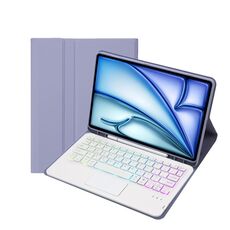 Per iPad Air 11 2024 / Air 5 10.9 A098B-AS Custodia tablet in pelle staccabile ultrasottile retroilluminata con tastiera touch Bluetooth con slot per penna (Viola)