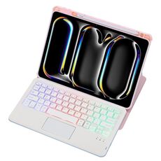 Per iPad Pro 11 2024 L13-AS 360 Rotazione Acrilico Trasparente Bluetooth Tastiera Custodia in Pelle con Controllo Touch/Retroilluminazione (Rosa)