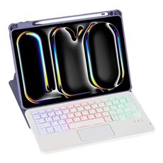 Per iPad Pro 11 2024 L13-AS Custodia in pelle con tastiera Bluetooth trasparente in acrilico con rotazione a 360° con controllo touch/retroilluminazione (viola)