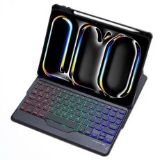 Per iPad Pro 11 2024 L13-BS Custodia in pelle con tastiera Bluetooth trasparente in acrilico con rotazione a 360° e retroilluminazione (nero)