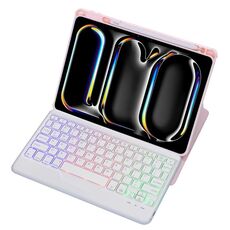 Per iPad Pro 11 2024 L13-BS Custodia in pelle con tastiera Bluetooth trasparente in acrilico con rotazione a 360° e retroilluminazione (rosa)