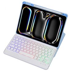 Per iPad Pro 11 2024 L13-BS Custodia in pelle con tastiera Bluetooth trasparente in acrilico con rotazione a 360° e retroilluminazione (blu)