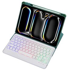 Per iPad Pro 11 2024 L13-BS Custodia in pelle con tastiera Bluetooth trasparente in acrilico con rotazione a 360° e retroilluminazione (verde)