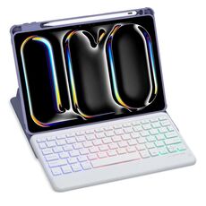 Per iPad Pro 11 2024 L13-BS Custodia in pelle con tastiera Bluetooth trasparente in acrilico con rotazione a 360° e retroilluminazione (viola)
