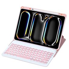 Per iPad Pro 11 2024 YL13 360 Rotazione Acrilico Trasparente Rotondo Tastiera Bluetooth Custodia in Pelle (Rosa)