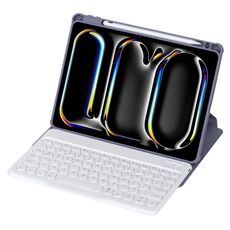 Per iPad Pro 11 2024 YL13 360 Rotazione Acrilico Trasparente Rotondo Tastiera Bluetooth Custodia in Pelle (Viola)