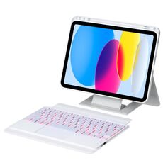 Per iPad 10a generazione 10.9 2022 Supporto galleggiante staccabile con tastiera retroilluminata Custodia in pelle per tablet con touchpad (bianco)