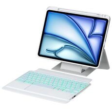 Per iPad Air 11 2024 / Air 5 / Air 4 Supporto galleggiante staccabile con tastiera retroilluminata Custodia in pelle per tablet con touchpad (bianco)