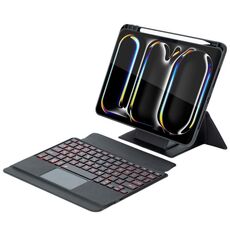 Per iPad Pro 11 2024 Supporto galleggiante staccabile con tastiera retroilluminata Custodia in pelle per tablet con touchpad (nero)