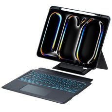 Per iPad Pro 13 2024 Supporto galleggiante staccabile con tastiera retroilluminata Custodia in pelle per tablet con touchpad (nero)