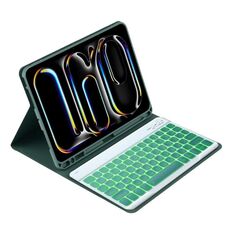 Custodia per tablet in pelle con tastiera Bluetooth retroilluminata colorata per iPad Air 11 2024 / Air 11 2025 (verde scuro)