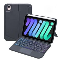 T06-AS Per iPad mini6 Custodia in pelle per tastiera Bluetooth con retroilluminazione a sfioramento