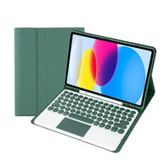 Per iPad 10a generazione 10.9 2022 YA10B-A Pelle di agnello Texture Tastiera Bluetooth Touch Custodia per tablet in pelle con slot per penna (verde scuro)