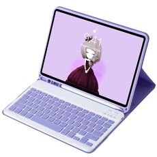 Per iPad 10a generazione 10.9 2022 A10B Custodia per tablet in pelle con tastiera Bluetooth ultrasottile in pelle di agnello con slot per penna (viola lavanda)