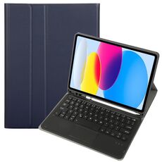 Per iPad 10a Gen 10.9 2022 A10B-A Pelle di agnello Texture Tastiera Bluetooth Touch Custodia per tablet in pelle con slot per penna (blu scuro)