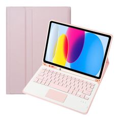 Per iPad 10a Gen 10.9 2022 A10B-A Pelle di Agnello Texture Tastiera Bluetooth Touch Custodia Tablet in Pelle con Slot per Penna (Rosa)
