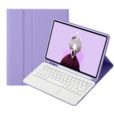 Per iPad 10a generazione 10.9 2022 A10B-A Custodia per tablet in pelle con tastiera touch Bluetooth con trama in pelle di agnello e slot per penna (viola lavanda)