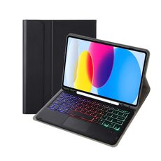 Per iPad 10a Gen 10.9 2022 A10B-AS Pelle di agnello Texture Retroilluminazione Tastiera Bluetooth Touch Custodia per tablet in pelle con slot per penna (Nero)
