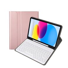 Per iPad 10a generazione 10.9 2022 YA10B Pelle di agnello Texture Tastiera Bluetooth Custodia per tablet in pelle con slot per penna (oro rosa)