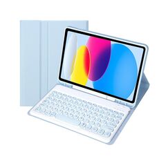 Per iPad 10a Gen 10.9 2022 YA10B Pelle di agnello Texture Tastiera Bluetooth Custodia per tablet in pelle con slot per penna (Blu Baby)